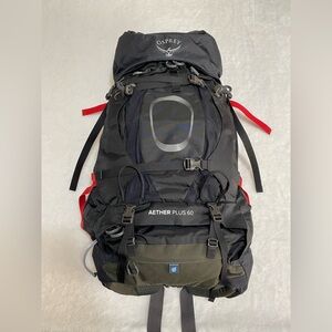 Osprey Aether Plus 60 Black Hiking Backpack Includes DayLid & Raincover